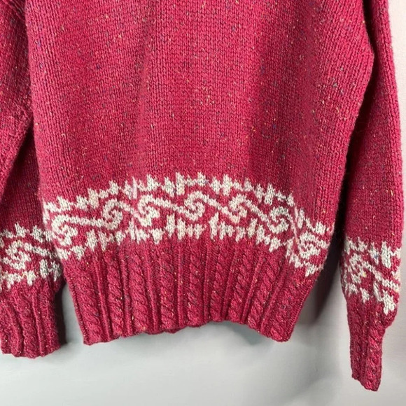 VINTAGE 90’s Handmade  Knitted Mock-neck Wool Sweater Berry Cable-knit Baggy L - Picture 4 of 9